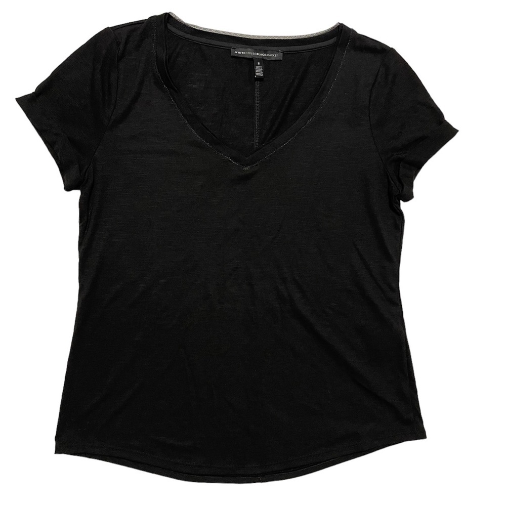 White House Black Market Top Womens Small Black Dolman Sleeve Pullover V Neck